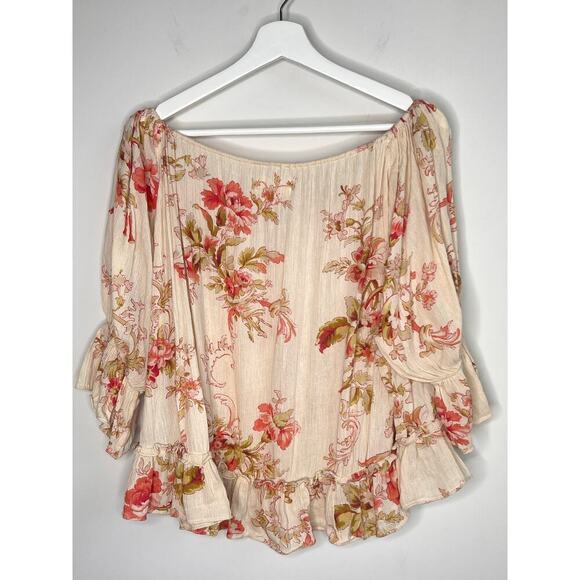 Denim & Supply Ralph Lauren Natural Floral Print Boho Off the Shoulder Top L - Picture 6 of 7